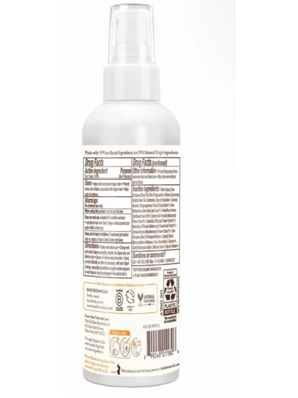 NEW Babo Botanicals Sensitive Baby Fragrance-Free Diaper Rash Cream Spray Zinc